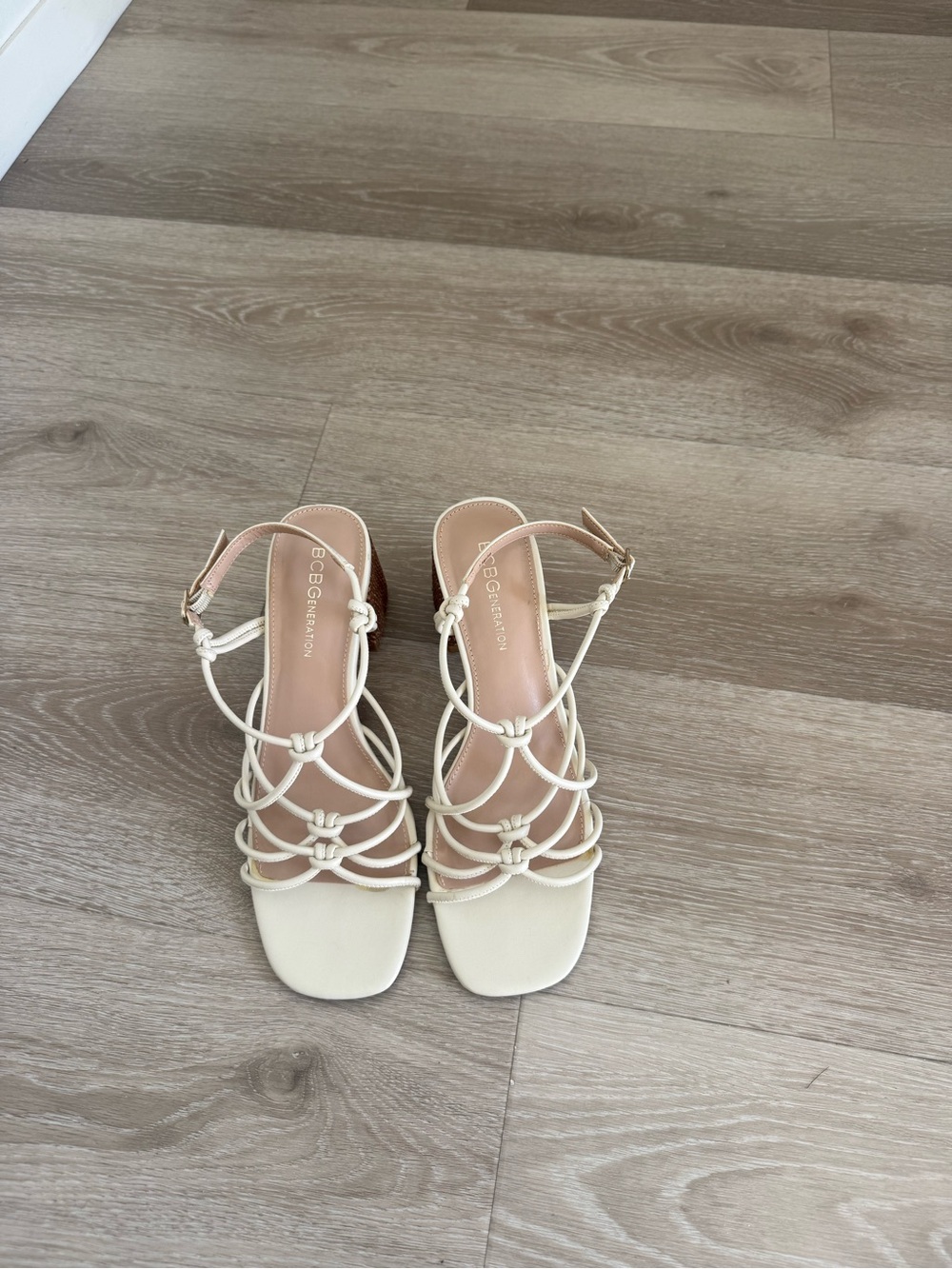 BCBGMaxAzria Ivory Knotted Strappy Heeled Sandals